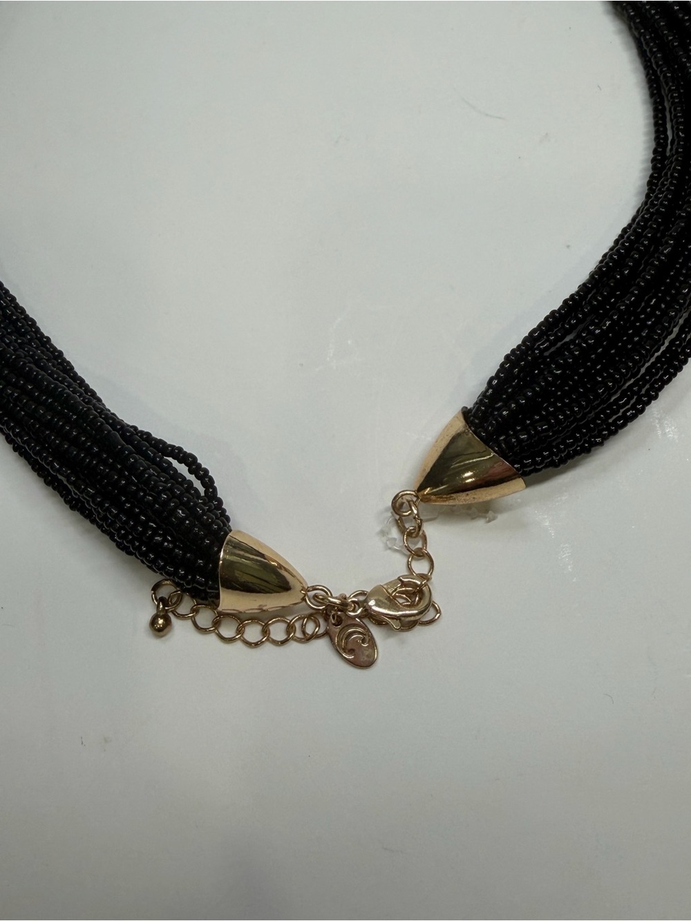 Black Beaded Necklace with Gold Coil Accent - Picture 6 of 9